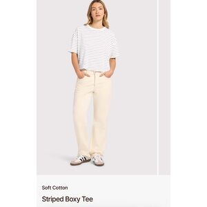 Striped Boxy Tee - White with Thin Black Stripes